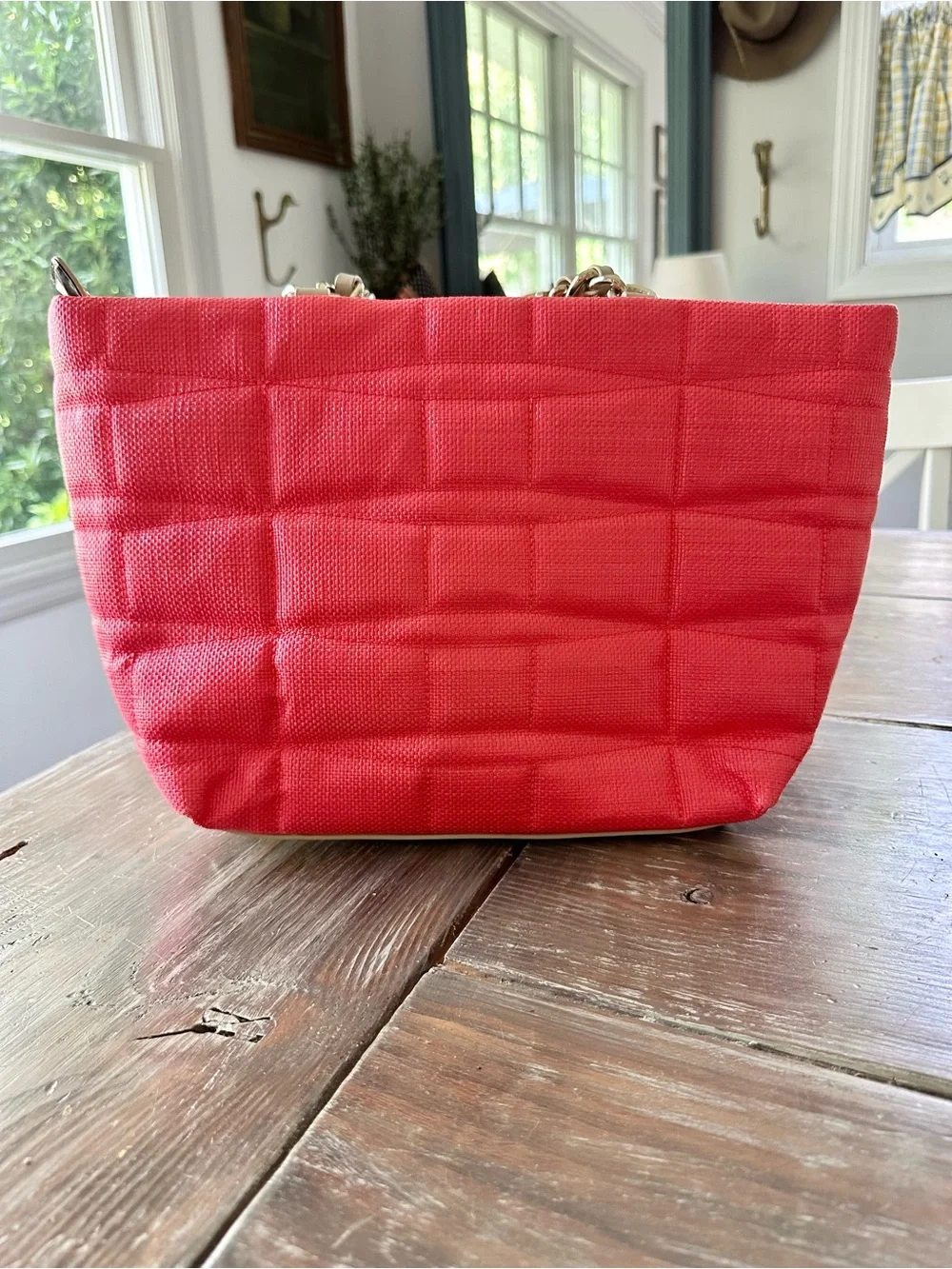 Kate Spade Veranda Place Straw Maryanne Shoulder Bag in Coral Pink & Cream